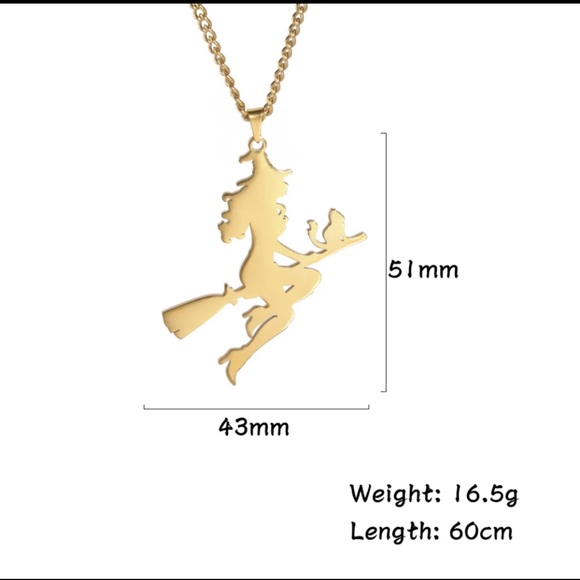 Vintage Witch Broom Cat Stainless Steel Necklace - Picture 3 of 16